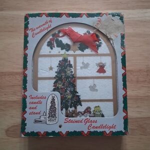 Vintage NIB Stained Glass Candlelight Holiday Decor